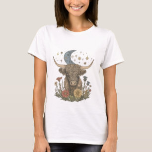 Floral Moon Cottage Highland Koe T-shirt