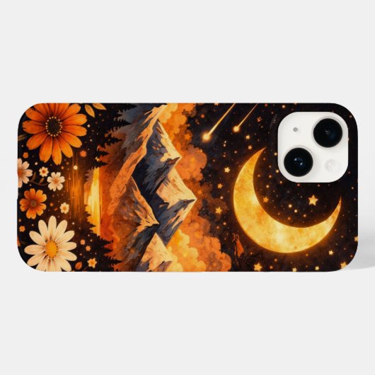 Floral Moon Pattern Phone Case – Cute and Aestheti (Achterkant (horizontaal))