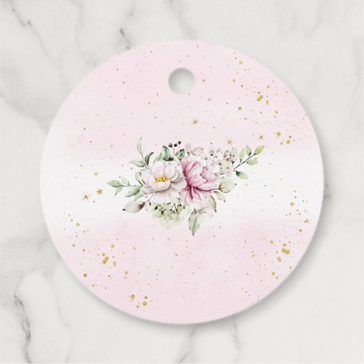 Floral Moon Pink Baby shower Dank u Bedankjes Labels (Achterkant)