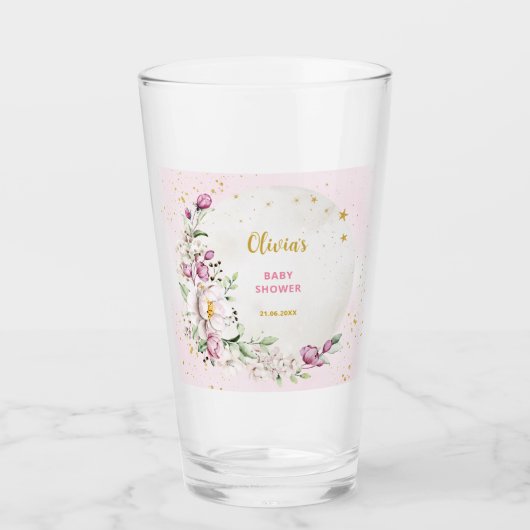 Floral Moon roze Baby shower Glas (Voorkant)
