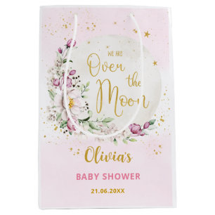 Floral Moon roze Baby shower Medium Cadeauzakje