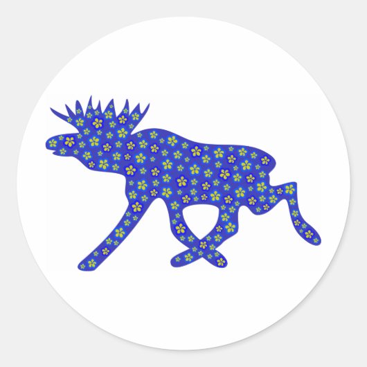 Floral Moose Ronde Sticker (Voorkant)
