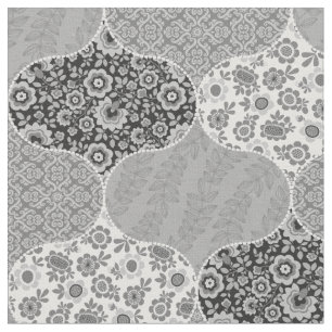 Floral Moroccan Pattern Black en Grey Stof