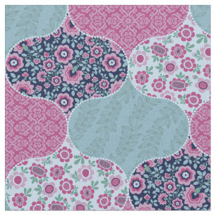 Floral Moroccan Pattern Blauwgroen en frambozen Stof
