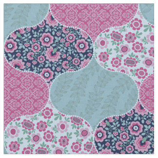  Floral Moroccan Pattern Blauwgroen en frambozen Stof
