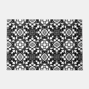 Floral Moroccan Tile, Black and White Deurmat