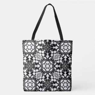 Floral Moroccan Tile, Black and White Draagtas