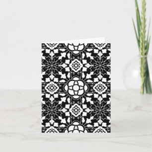 Floral Moroccan Tile, Black and White Feestdagen Kaart