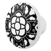Floral Moroccan Tile, Black and White Keramische Knop (Rechts)