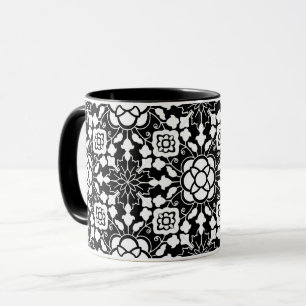 Floral Moroccan Tile, Black and White Mok