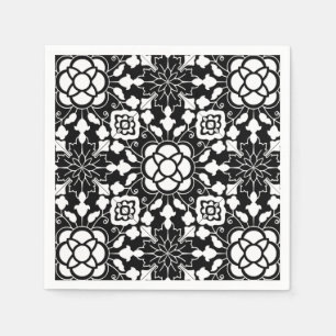 Floral Moroccan Tile, Black and White Servetten