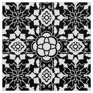 Floral Moroccan Tile, Black and White Stof