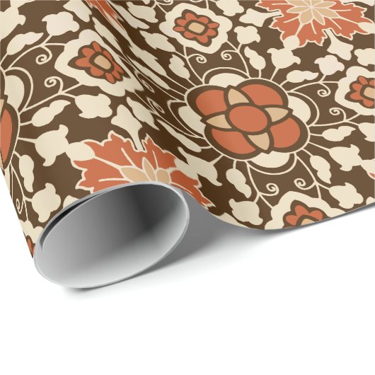 Floral Moroccan Tile, Brown, Rust en Beige Cadeaupapier (Rol Hoek)