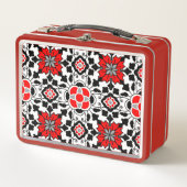 Floral Moroccan Tile, Deep Red, Black and White (Voorkant)