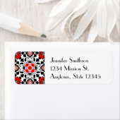 Floral Moroccan Tile, Deep Red, Black and White Etiket (Insitu)