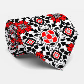 Floral Moroccan Tile, Deep Red, Black and White Stropdas (Opgerold)