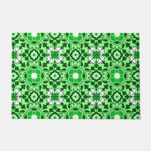 Floral Moroccan Tile, Emerald en Lime Green Deurmat (Voorkant)