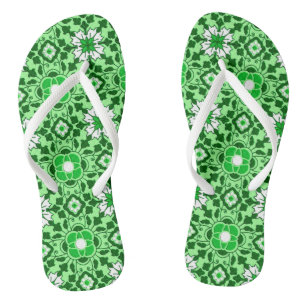 Floral Moroccan Tile, Emerald en Lime Green Teenslippers