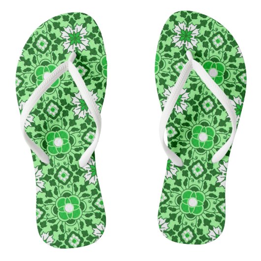 Floral Moroccan Tile, Emerald en Lime Green Teenslippers (Voetbed)