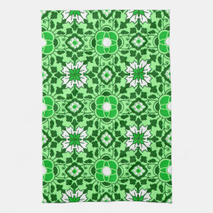 Floral Moroccan Tile, Emerald en Lime Green Theedoek