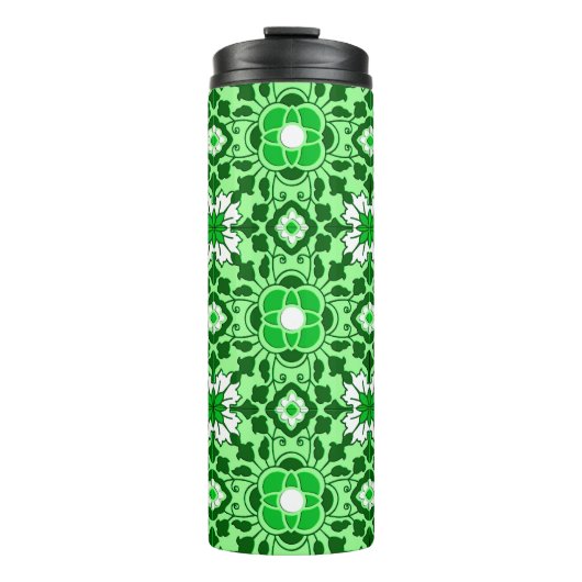 Floral Moroccan Tile, Emerald en Lime Green Thermosbeker (Voorkant)