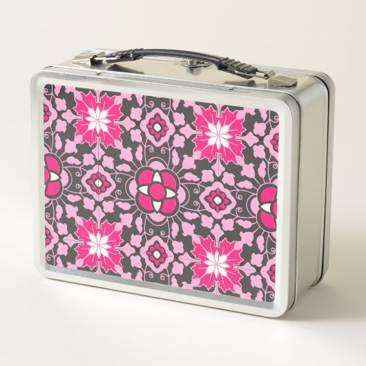 Floral Moroccan Tile, Fuchsia Pink & Grey / Grey (Achterkant)