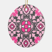 Floral Moroccan Tile, Fuchsia Pink & Grey / Grey Keramisch Ornament (Links)