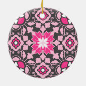 Floral Moroccan Tile, Fuchsia Pink & Grey / Grey Keramisch Ornament (Achterkant)