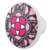 Floral Moroccan Tile, Fuchsia Pink & Grey / Grey Keramische Knop (Rechts)