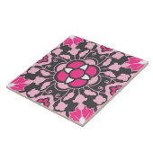 Floral Moroccan Tile, Fuchsia Pink & Grey / Grey Tegeltje (Zijkant)