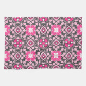 Floral Moroccan Tile, Fuchsia Pink & Grey / Grey Theedoek (Horizontaal)