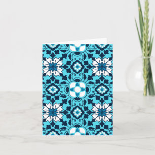 Floral Moroccan Tile, Indigo, Sky Blue en White Feestdagen Kaart