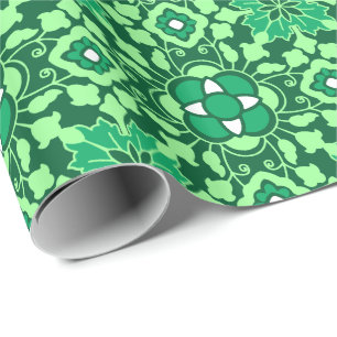 Floral Moroccan Tile, Light and Dark Jade Green Cadeaupapier