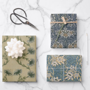 Floral Morris Blue Brown  Flowers Patronen Inpakpapier Vel