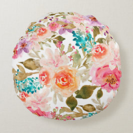 Floral Motifs in Waterverf Rond Kussen