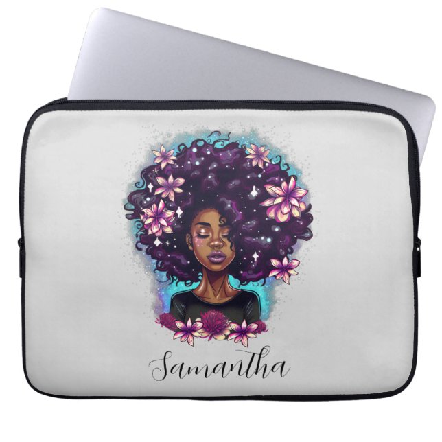 Floral mouszing Afro Woman Laptop Sleeve (Voorkant)