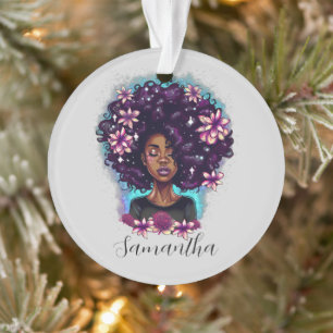 Floral mouszing Afro Woman Ornament