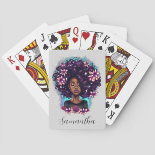 Floral mouszing Afro Woman Pokerkaarten