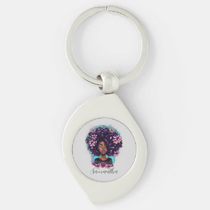 Floral mouszing Afro Woman Sleutelhanger
