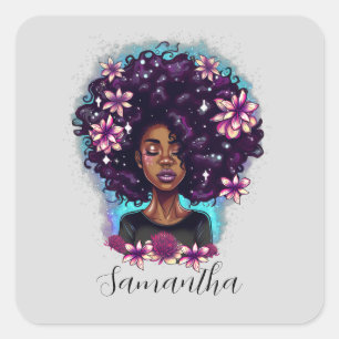 Floral mouszing Afro Woman Vierkante Sticker