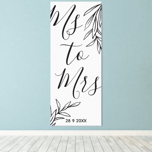 Floral Ms aan Mrs vrijgezellenfeest Canvas Print (Insitu (Houten vloer))