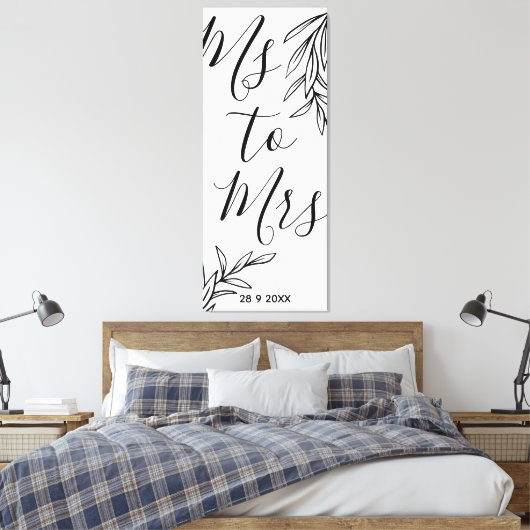 Floral Ms aan Mrs vrijgezellenfeest Canvas Print (Insitu (Slaapkamer))