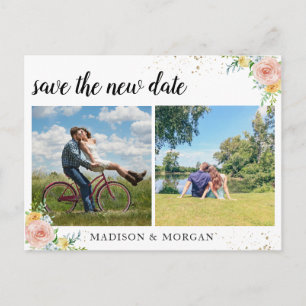 Floral multi Photos sparen de nieuwe datum Aankondigingskaart