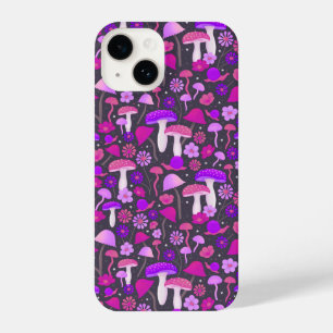 Floral Mushrooms Trippy Pink, Paars en zwart iPhone 14 Hoesje