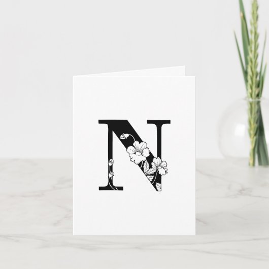 Floral N Monogram op witte noot Kaart (Voorkant)