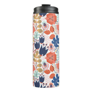 Floral naadloos patroon op wit. Abstracte achtergr Thermosbeker