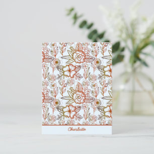 Floral naadloos patroon oranje gepersonaliseerde n briefkaart