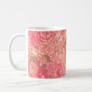 Floral naadloos patroon. Tuinbloemen roze peoni Koffiemok