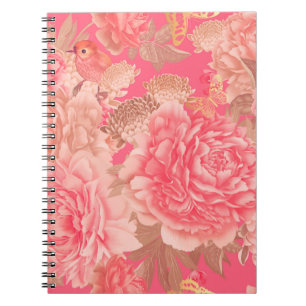 Floral naadloos patroon. Tuinbloemen roze peoni Notitieboek