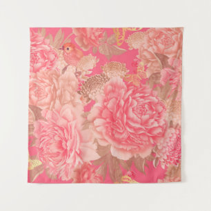 Floral naadloos patroon. Tuinbloemen roze peoni Wandkleed